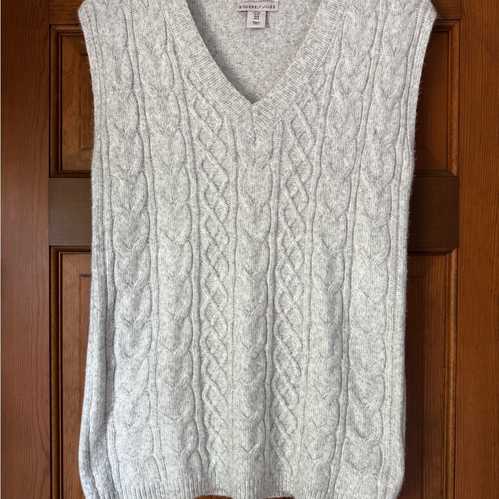 Sincerely Jules Light Gray V-Neck Cable Knit Sweater Vest